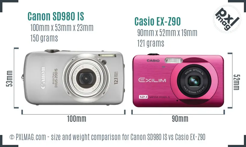 Canon SD980 IS vs Casio EX-Z90 size comparison