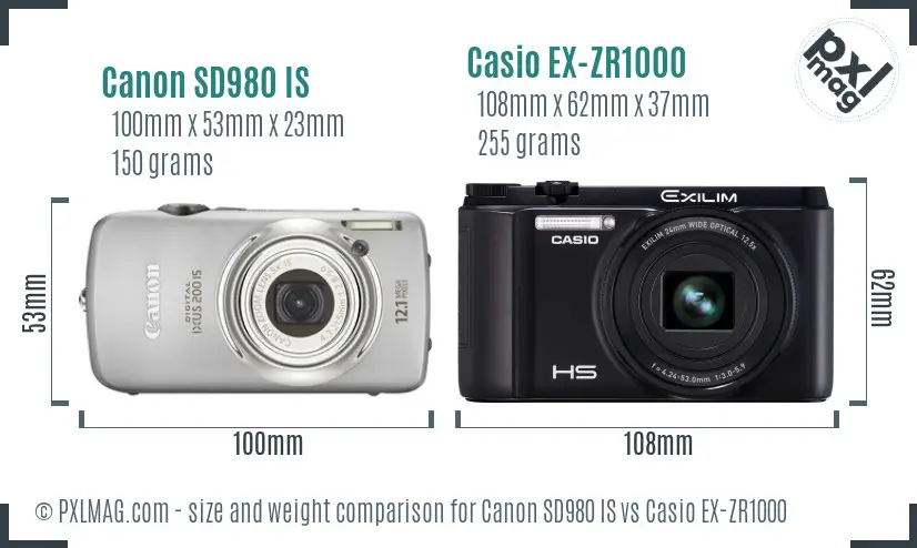 Canon SD980 IS vs Casio EX-ZR1000 size comparison