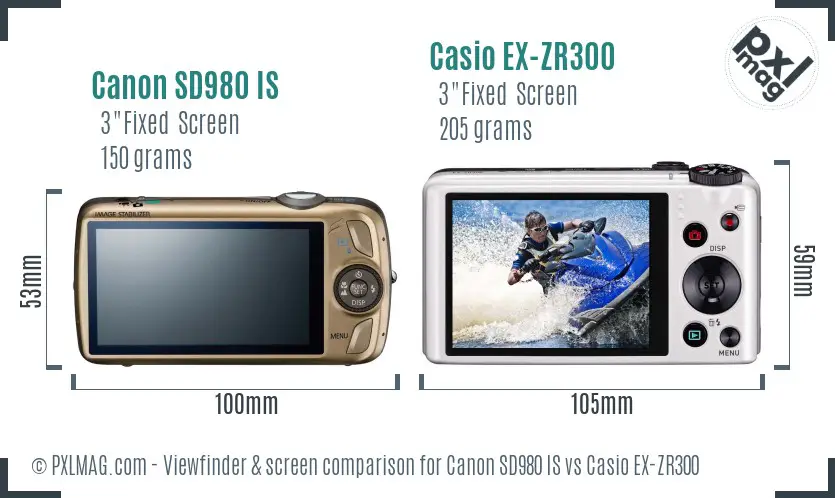 Canon SD980 IS vs Casio EX-ZR300 Screen and Viewfinder comparison Canon SD980 IS vs Casio EX-ZR300 Screen and Viewfinder comparison