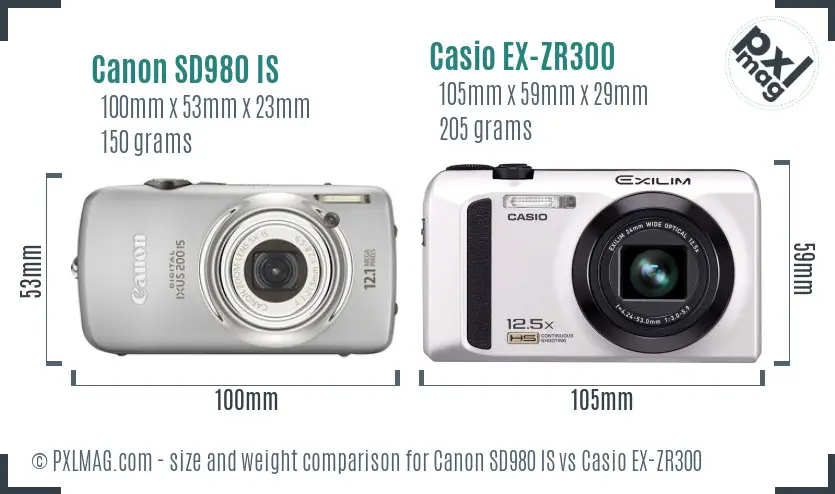 Canon SD980 IS vs Casio EX-ZR300 size comparison Canon SD980 IS vs Casio EX-ZR300 size comparison