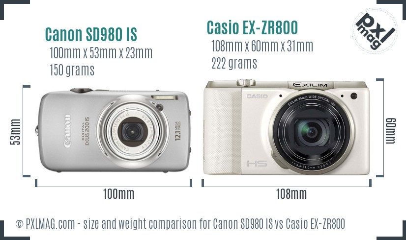 Canon SD980 IS vs Casio EX-ZR800 size comparison