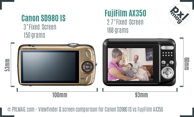 Canon SD980 IS vs FujiFilm AX350 Screen and Viewfinder comparison Canon SD980 IS vs FujiFilm AX350 Screen and Viewfinder comparison