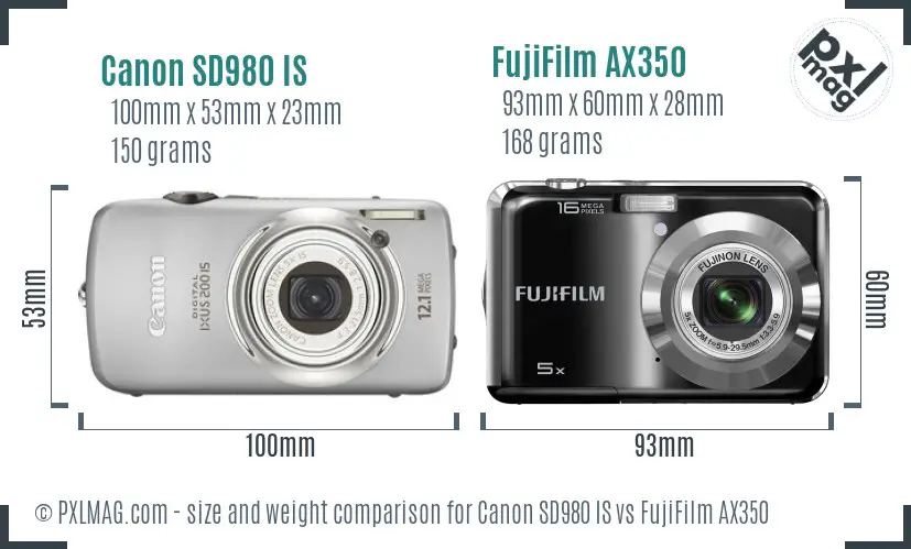 Canon SD980 IS vs FujiFilm AX350 size comparison Canon SD980 IS vs FujiFilm AX350 size comparison
