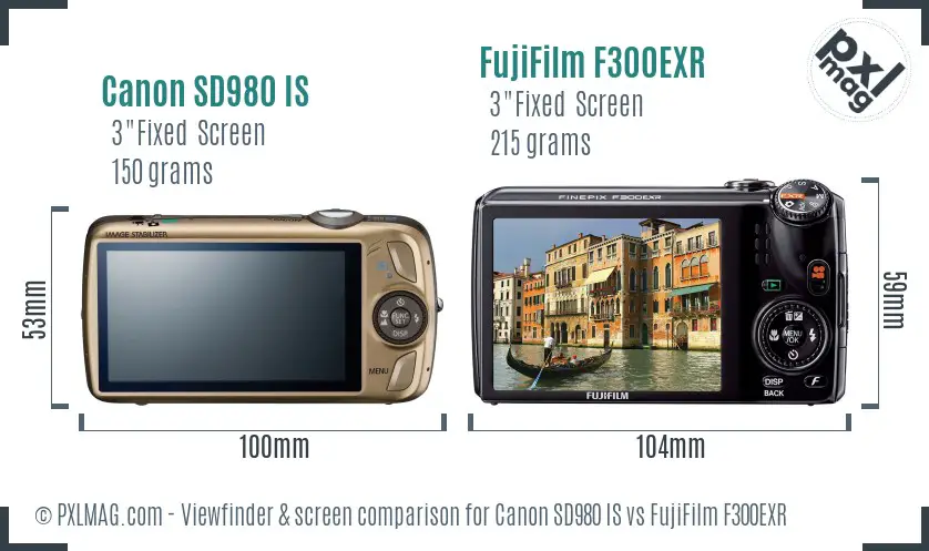 Canon SD980 IS vs FujiFilm F300EXR Screen and Viewfinder comparison