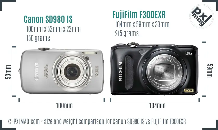 Canon SD980 IS vs FujiFilm F300EXR size comparison