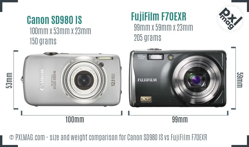 Canon SD980 IS vs FujiFilm F70EXR size comparison