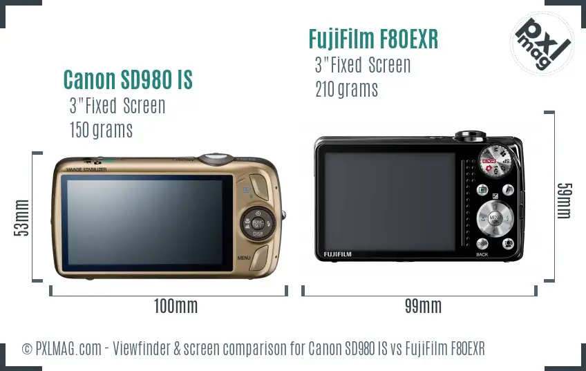 Canon SD980 IS vs FujiFilm F80EXR Screen and Viewfinder comparison Canon SD980 IS vs FujiFilm F80EXR Screen and Viewfinder comparison