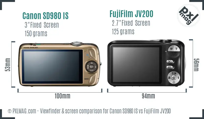 Canon SD980 IS vs FujiFilm JV200 Screen and Viewfinder comparison