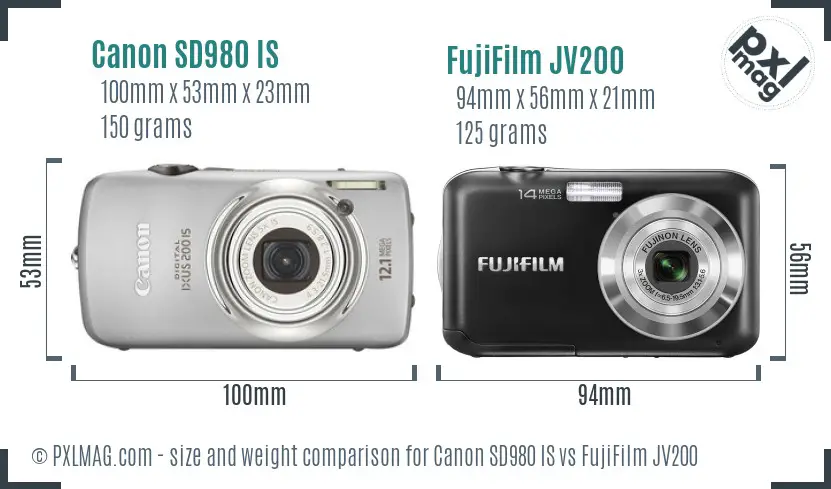 Canon SD980 IS vs FujiFilm JV200 size comparison