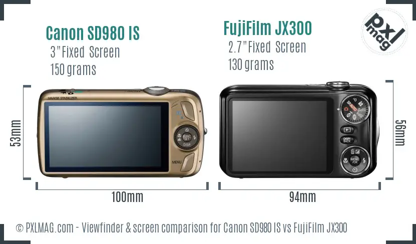 Canon SD980 IS vs FujiFilm JX300 Screen and Viewfinder comparison