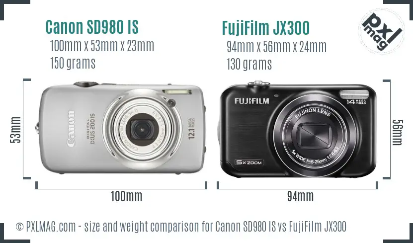 Canon SD980 IS vs FujiFilm JX300 size comparison Canon SD980 IS vs FujiFilm JX300 size comparison
