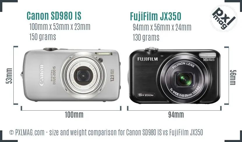 Canon SD980 IS vs FujiFilm JX350 size comparison