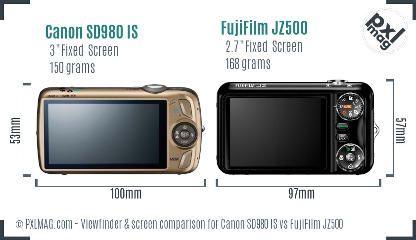 Canon SD980 IS vs FujiFilm JZ500 Screen and Viewfinder comparison