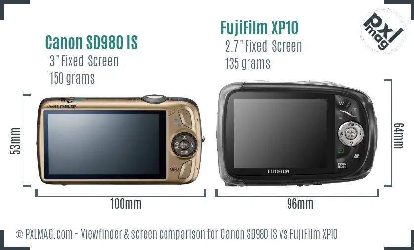 Canon SD980 IS vs FujiFilm XP10 Screen and Viewfinder comparison