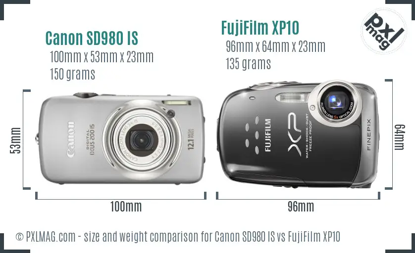 Canon SD980 IS vs FujiFilm XP10 size comparison