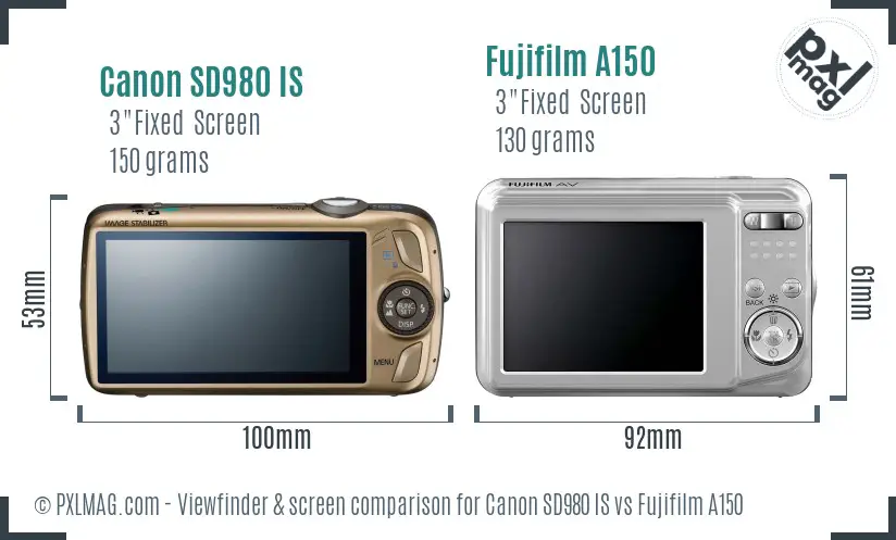 Canon SD980 IS vs Fujifilm A150 Screen and Viewfinder comparison Canon SD980 IS vs Fujifilm A150 Screen and Viewfinder comparison
