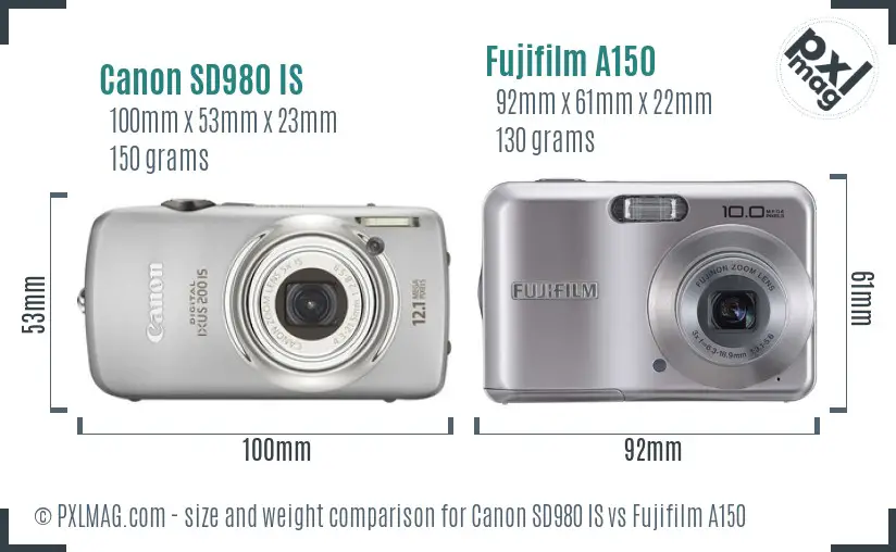 Canon SD980 IS vs Fujifilm A150 size comparison Canon SD980 IS vs Fujifilm A150 size comparison
