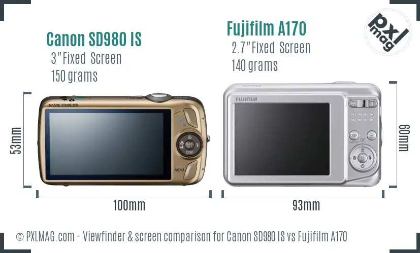Canon SD980 IS vs Fujifilm A170 Screen and Viewfinder comparison Canon SD980 IS vs Fujifilm A170 Screen and Viewfinder comparison