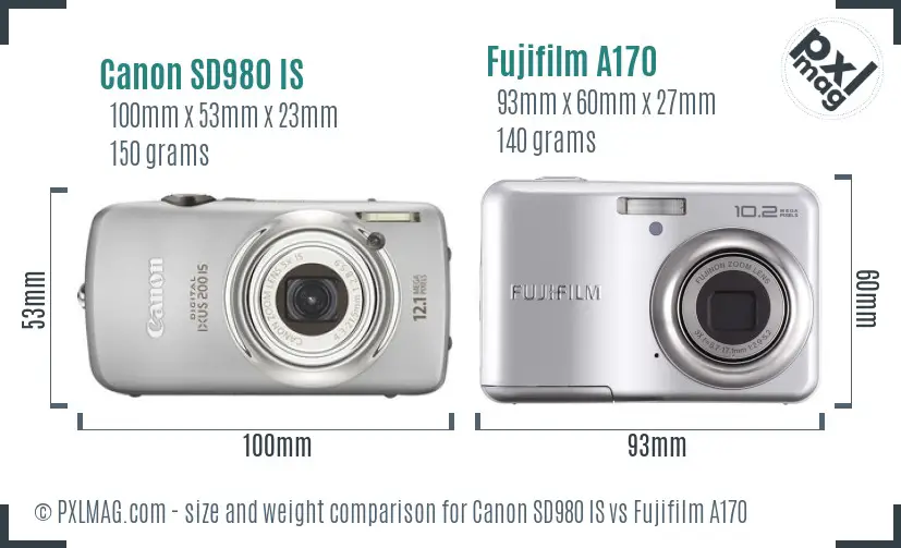 Canon SD980 IS vs Fujifilm A170 size comparison Canon SD980 IS vs Fujifilm A170 size comparison