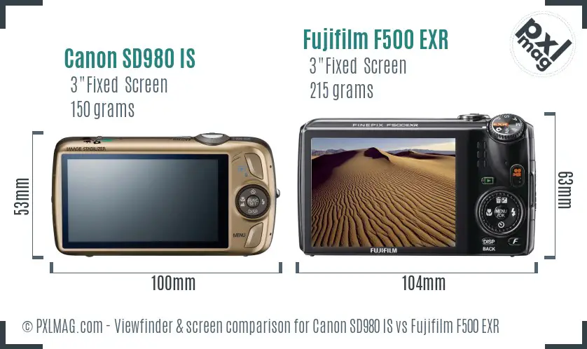 Canon SD980 IS vs Fujifilm F500 EXR Screen and Viewfinder comparison