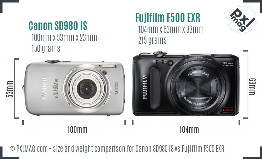 Canon SD980 IS vs Fujifilm F500 EXR size comparison