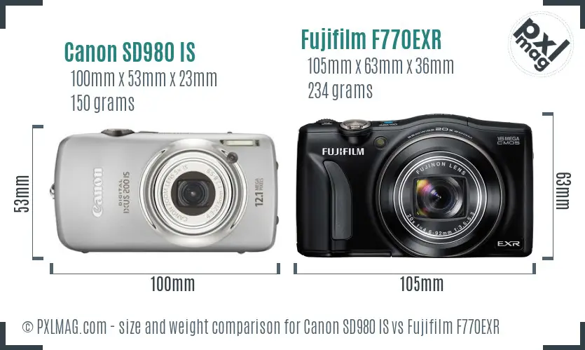 Canon SD980 IS vs Fujifilm F770EXR size comparison Canon SD980 IS vs Fujifilm F770EXR size comparison