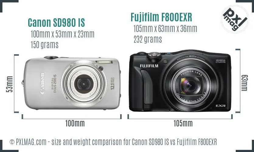 Canon SD980 IS vs Fujifilm F800EXR size comparison