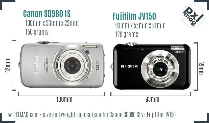 Canon SD980 IS vs Fujifilm JV150 size comparison