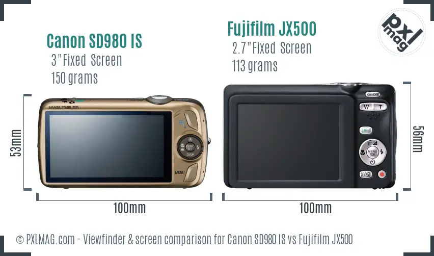 Canon SD980 IS vs Fujifilm JX500 Screen and Viewfinder comparison