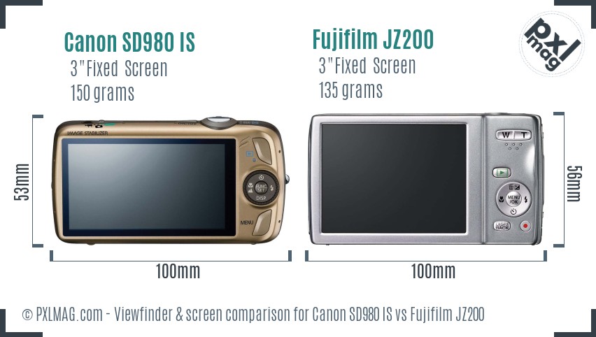 Canon SD980 IS vs Fujifilm JZ200 Screen and Viewfinder comparison