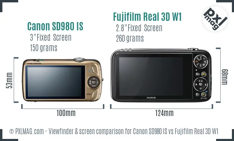 Canon SD980 IS vs Fujifilm Real 3D W1 Screen and Viewfinder comparison