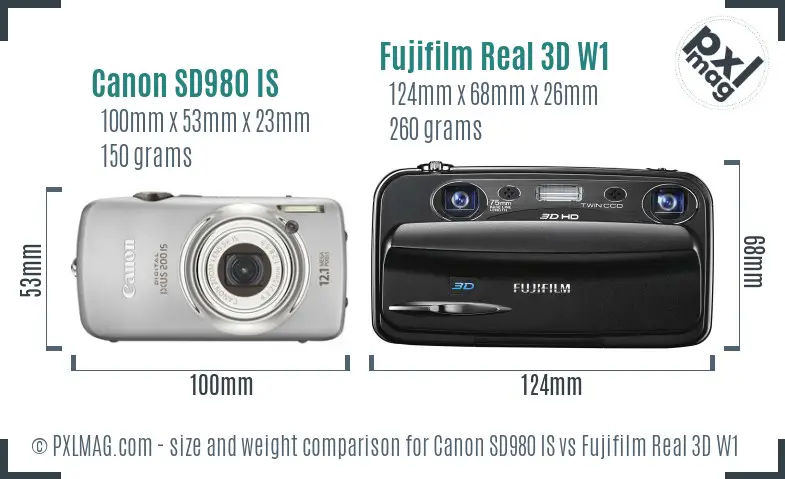 Canon SD980 IS vs Fujifilm Real 3D W1 size comparison
