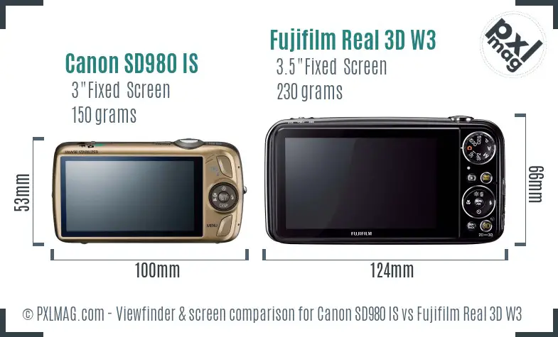 Canon SD980 IS vs Fujifilm Real 3D W3 Screen and Viewfinder comparison