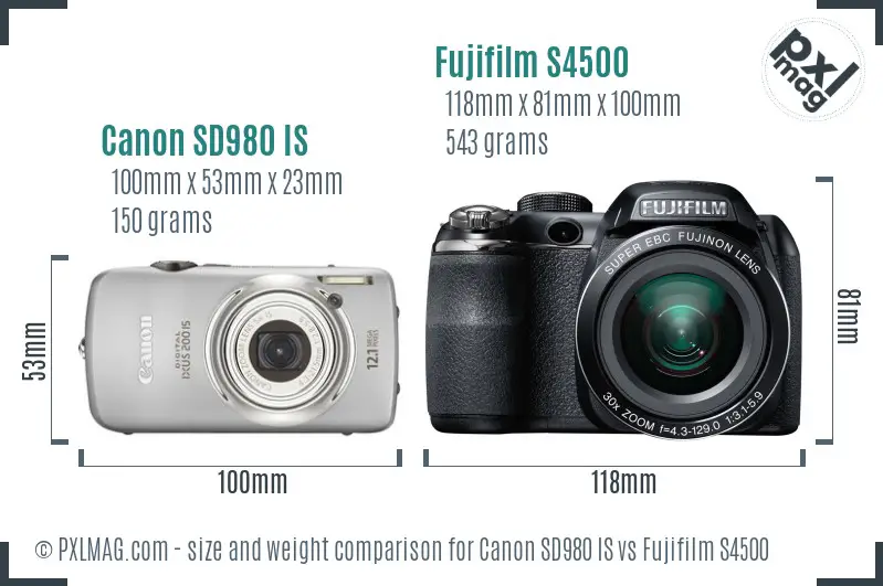 Canon SD980 IS vs Fujifilm S4500 size comparison