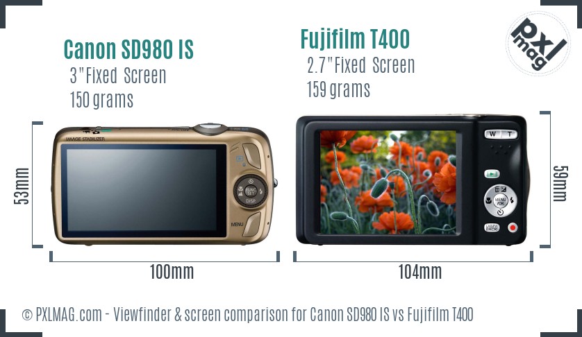Canon SD980 IS vs Fujifilm T400 Screen and Viewfinder comparison