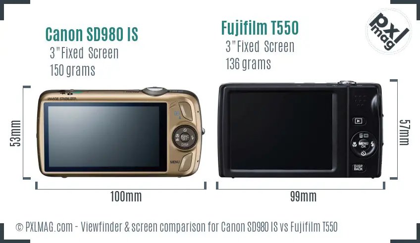 Canon SD980 IS vs Fujifilm T550 Screen and Viewfinder comparison