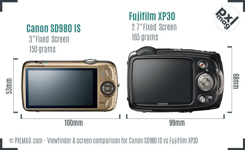 Canon SD980 IS vs Fujifilm XP30 Screen and Viewfinder comparison