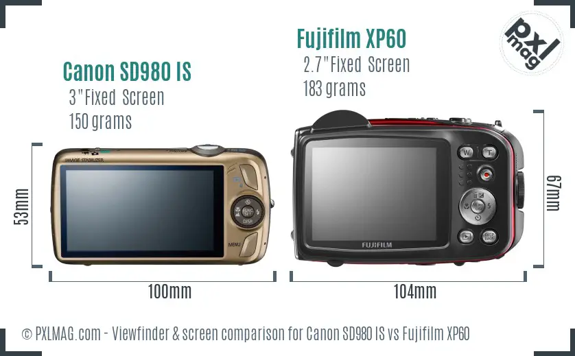 Canon SD980 IS vs Fujifilm XP60 Screen and Viewfinder comparison