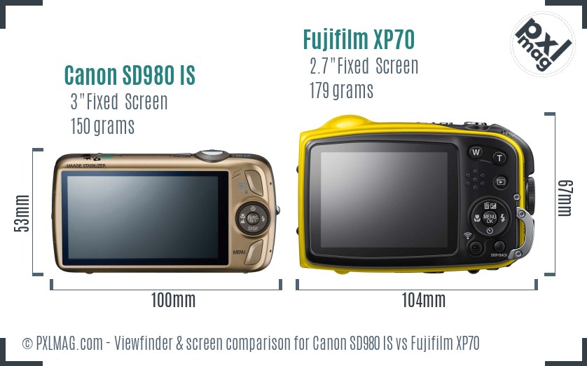 Canon SD980 IS vs Fujifilm XP70 Screen and Viewfinder comparison