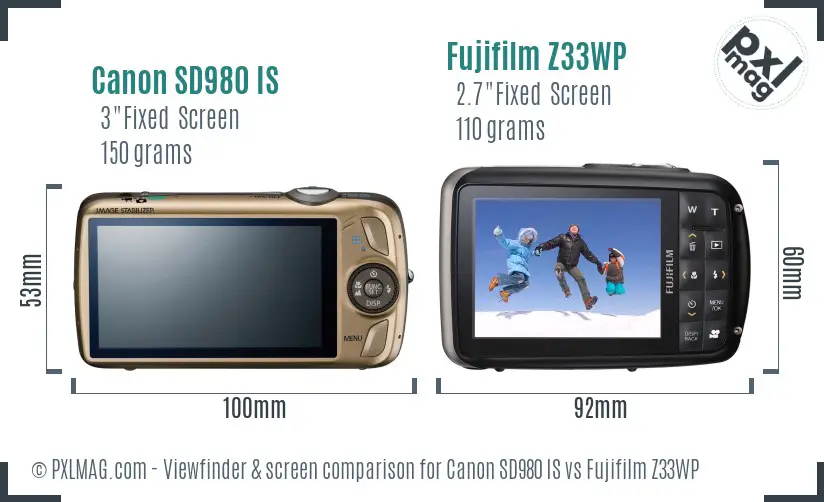 Canon SD980 IS vs Fujifilm Z33WP Screen and Viewfinder comparison Canon SD980 IS vs Fujifilm Z33WP Screen and Viewfinder comparison