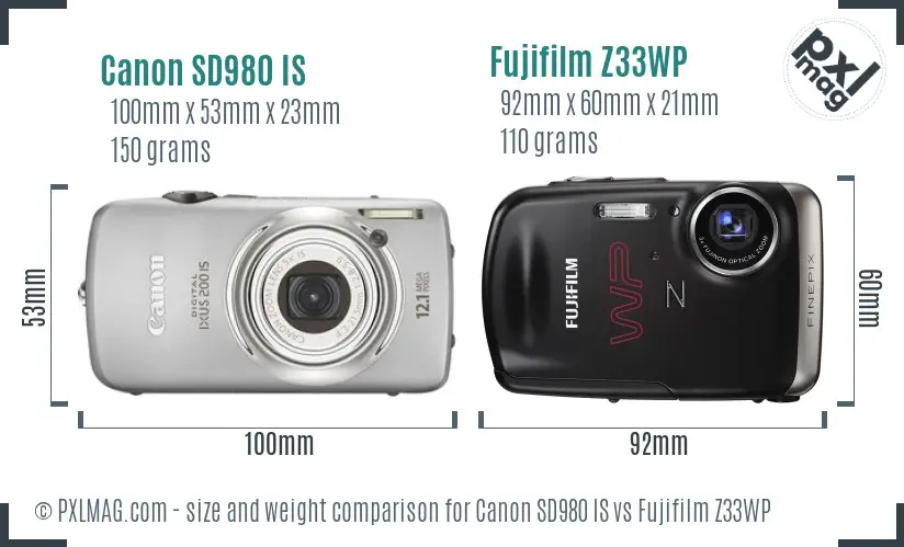 Canon SD980 IS vs Fujifilm Z33WP size comparison Canon SD980 IS vs Fujifilm Z33WP size comparison