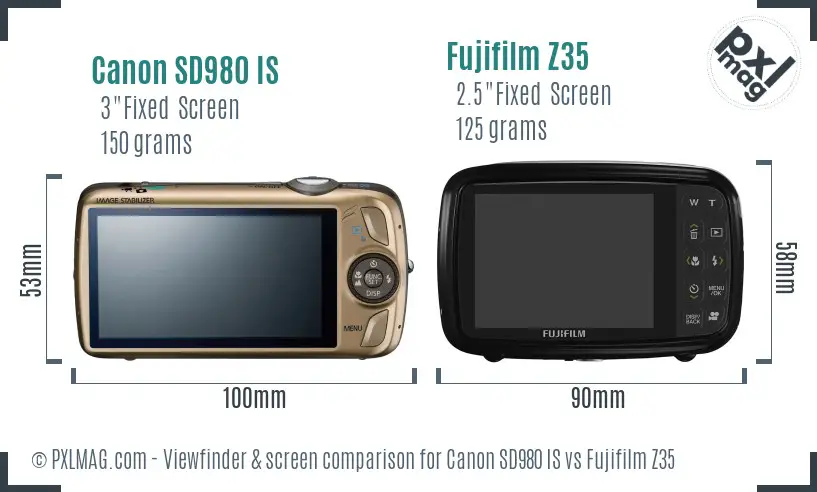 Canon SD980 IS vs Fujifilm Z35 Screen and Viewfinder comparison