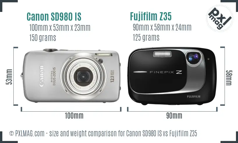 Canon SD980 IS vs Fujifilm Z35 size comparison