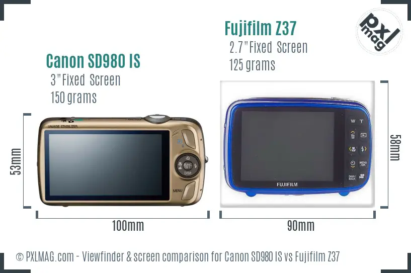 Canon SD980 IS vs Fujifilm Z37 Screen and Viewfinder comparison