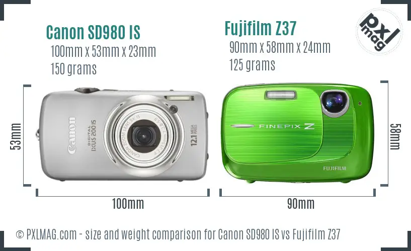 Canon SD980 IS vs Fujifilm Z37 size comparison