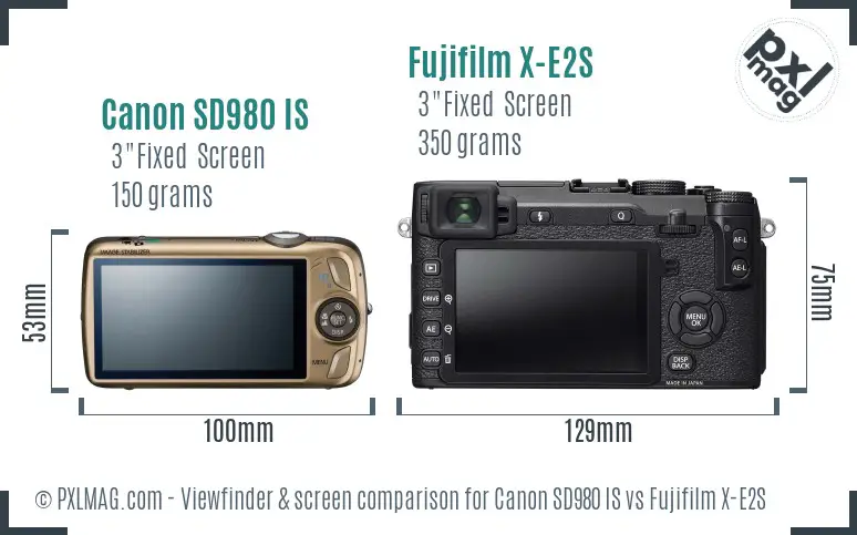 Canon SD980 IS vs Fujifilm X-E2S Screen and Viewfinder comparison
