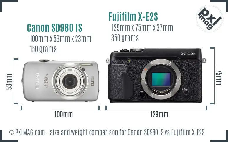 Canon SD980 IS vs Fujifilm X-E2S size comparison