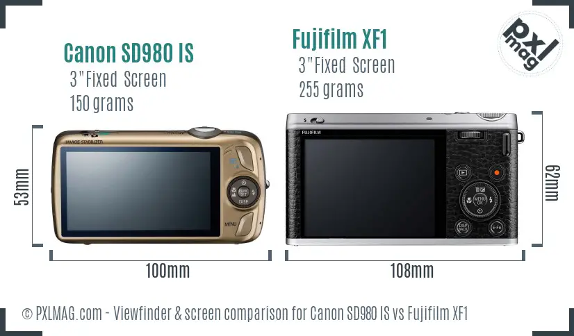 Canon SD980 IS vs Fujifilm XF1 Screen and Viewfinder comparison