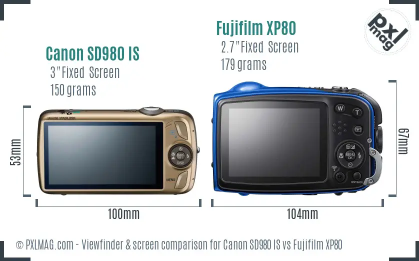 Canon SD980 IS vs Fujifilm XP80 Screen and Viewfinder comparison