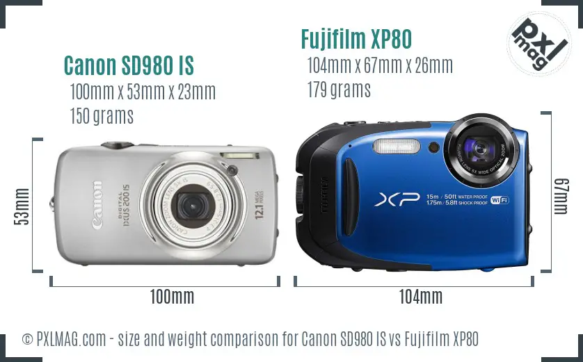 Canon SD980 IS vs Fujifilm XP80 size comparison